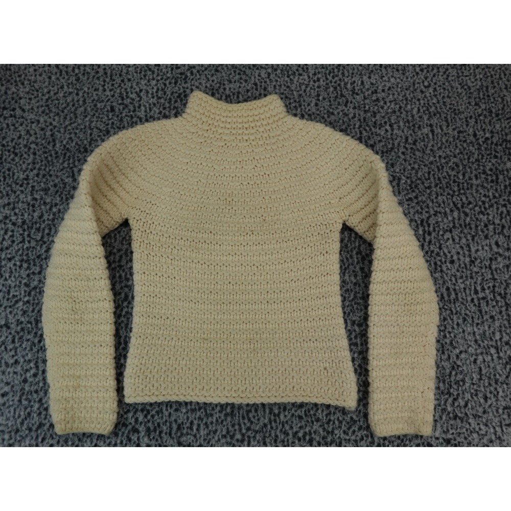 Gap Chunky Knit Sweater Cream Mock Neck Textured Wool Blend Pullover M